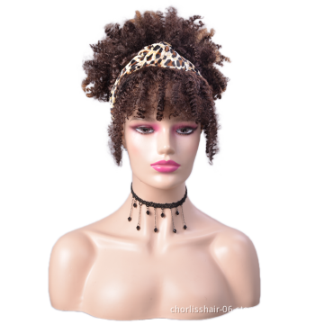 Best Selling Blonde Black Short Fluffy Kinky Curly Turban Wig With Bangs Afro Headband Wigs Synthetic Hair Wigs For Black Women